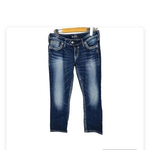 Silver Tuesday Low Rise Capri Dark Wash Factory Fade 5 Pocket Size  W29